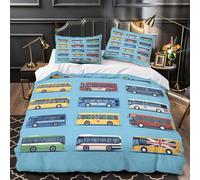 RJAVAGFZL Ensemble d'icônes de Bus Impression 3D 3 pièces Housse de Courtepointe Housse de lit Microfibre Fermeture éclair Anti-acariens pour bébés Enfants Hommes Super King（260x220cm）