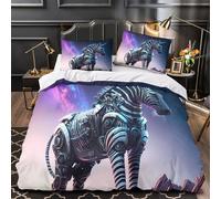 RJAVAGFZL Fantaisie cybernétique zèbre Impression 3D 3 pièces Housse de Courtepointe Housse de Couette Microfibre hypoallergénique Respirant pour Adolescents Hommes Adultes Double（200x200cm）