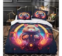 RJAVAGFZL Hamster cybernétique Impression 3D 3 pièces Housse de lit Housse de Couette Microfibre hypoallergénique Fermeture éclair pour bébés Hommes Adultes Super King（260x220cm）