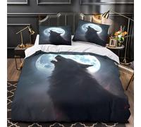 RJAVAGFZL Loup Hurlant Impression 3D 3 pièces Housse de Couette scène de Nuit Fantastique Housse de lit Microfibre hypoallergénique Respirant pour Adolescents Hommes Adultes Super King（260x220cm）