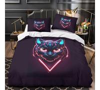 RJAVAGFZL Masque de Chat cybernétique Impression 3D 3 pièces Housse de lit Style néon technologique Housse de Couette Microfibre hypoallergénique Respirant pour garçons Filles Hommes King（220x240cm）