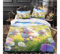 RJAVAGFZL Moutons Qui courent Impression 3D 3 pièces Housse de lit Housse de Couette Microfibre hypoallergénique Anti-acariens pour Adolescents Femmes Adultes Double（200x200cm）