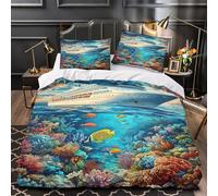 RJAVAGFZL Navire de croisière océan Impression 3D 3 pièces Housse de Courtepointe Housse de Couette Microfibre Respirant Anti-acariens pour garçons bébés Adultes Double（200x200cm）