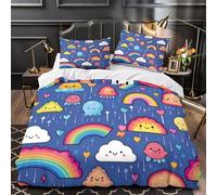 RJAVAGFZL Personnages Arc-en-Ciel Impression 3D 3 pièces Housse de Couette Style Dessin animé Kawaii Housse de lit Microfibre Respirant Fermeture éclair pour Filles Hommes Adultes Single (135x200cm)