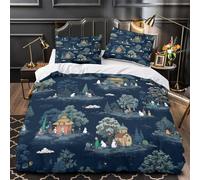 RJAVAGFZL Personnages Moomin Impression 3D 3 pièces Housse de lit scène de forêt fantaisiste Housse de Couette Microfibre hypoallergénique Anti-acariens pour bébés Filles Femmes Single（140x200cm）