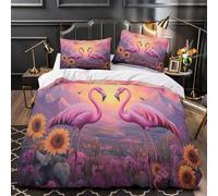 RJAVAGFZL scène d'amour avec Un Flamant Rose Impression 3D 3 pièces Housse de Couette Housse de lit Microfibre Respirant Fermeture éclair pour Filles Hommes Adultes Single (135x200cm)