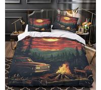 RJAVAGFZL Scène de Nuit Autour du feu de Camp Impression 3D 3 pièces Housse de Couette Housse de Courtepointe Microfibre Doux Respirant pour garçons Enfants Adultes Double（200x200cm）