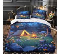 RJAVAGFZL Scène de Nuit Autour du feu de Camp Impression 3D 3 pièces Housse de lit Housse de Courtepointe Microfibre Respirant Fermeture éclair pour garçons Enfants Adultes King（220x240cm）