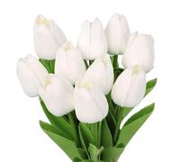 Rjayaa Lot de 10 tulipes artificielles dans un vase, bouquet de tulipes artificielles blanches pour tombe, mariage, maison