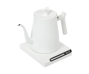 RjcdOPL Bouilloire à Col de Cygne 1L, Bouilloire Électrique Inox à Long Bec, Contrôle Température 7 Positions, 1000 W, Anti-séchage, Design Moderne, Idéale pour Thé et Café (Blanc)