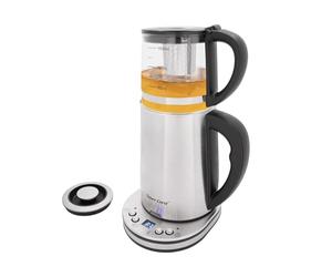 RjcdOPL Bouilloire Électrique Double 2,5 L + Théière en Verre 1 L, Machine à Thé 1500 W, Écran LCD, Protection Surchauffe, Infuseur Amovible, Base Séparable, Idéale Maison, Bureau, Hôtel