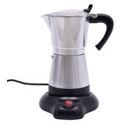 RjcdOPL Cafetière Électrique Italienne avec Base, Pour 6 Tasses à Espresso, 300 ml, 480 Watts, Alliage d'aluminium, Rotation à 360°, 10.2 x 19.5cm (Argent)