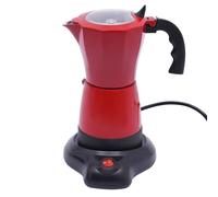 RjcdOPL Cafetière Électrique Italienne avec Base, Pour 6 Tasses à Espresso, 300 ml, 480 Watts, Alliage d'aluminium, Rotation à 360°, 10.2 x 19.5cm (Rouge)