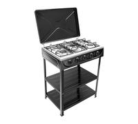 RjcdOPL Cuisinière à Gaz 5 Feux Autonome, Plaque de Cuisson Autoportante, Brûleurs 2,5 kW, Avec 2 Tablettes de Rangement et Couvercle, pour Camping et Cuisine en Plein Air (Noir)