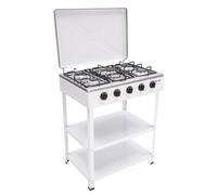 RjcdOPL Cuisinière à Gaz 5 Feux Autonome, Plaque de Cuisson Autoportante, Brûleurs 2,5 kW, Avec 2 Tablettes de Rangement et Couvercle, pour Camping et Cuisine en Plein Air (Blanc)