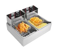 RjcdOPL Friteuse Électrique Double Cuve 6 L, Friteuse Professionnelle Acier Inoxydable 201, Thermostat Indépendant 60-200 °C, 2 Paniers, 2,5 kW × 2, Idéale pour Restaurant, Snack