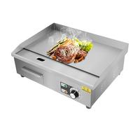 RjcdOPL Grill Électrique 3000 W Acier Inoxydable, Barbecue de Table, Plaque de Grill 8 mm, Température 50-300°C, Réservoir Huile 0,5 L, Idéal pour Snacks et Cafétéria (Plaque Lisse)