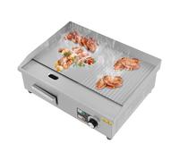 RjcdOPL Grill Électrique 3000 W Acier Inoxydable, Barbecue de Table, Plaque de Grill 8 mm, Température 50-300°C, Réservoir Huile 0,5 L, Idéal pour Snacks et Cafétéria (Plaque Lisse et Rainuré)