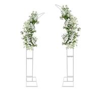 RjcdOPL Lot de 2 Supports d'Arche pour Mariage, Arche de Fleur en Forme Demi-Lune, Support de Toile de Fond en Métal, 2,1 m & 1,9 m, Idéal pour Mariage, Anniversaire et Fêtes (Blanc)