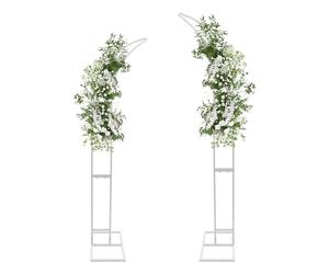 RjcdOPL Lot de 2 Supports d'Arche pour Mariage, Arche de Fleur en Forme Demi-Lune, Support de Toile de Fond en Métal, 2,1 m & 1,9 m, Idéal pour Mariage, Anniversaire et Fêtes (Blanc)