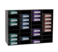 RjcdOPL Organiseur de Littérature 36 Compartiments, Trieur de Fichiers en PVC, Structure Épaisse 10 mm, Étagères Amovibles, Capacité 80 kg, Idéal pour Bureau, École et Accueil (Noir)