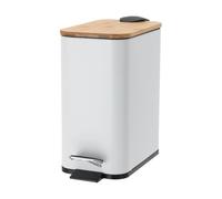 RjcdOPL Petite Poubelle 5 L à Pédale, Poubelle de Cuisine avec Couvercle à Fermeture Douce, Seau Intérieur Amovible, Design Scandinave en Plastique et Bambou, L13,5 x P29 x H27 cm (Blanc)