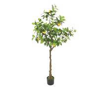 RjcdOPL Plante Artificielle Citronnier 150 cm, Citronnier Artificiel Réaliste en Plastique, Pot Rempli de Ciment, Mousse Verte Réaliste, Entretien Facile, Décoration pour Salon Balcon Bureau