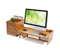 RjcdOPL Support pour Écran d'Ordinateur avec 2 Tiroirs, Organisateur de Bureau d'Ordinateur en Bois, Économie d'Espace, Pour Ranger Moniteur, Dossiers, Cahiers, Z05-S (Bois)