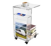 RjcdOPL Table d'Appoint en Acrylique, Table de Canapé en Forme C à roulettes avec Freins, Charge 20 kg, Design Modern Minimaliste, 35 × 30 × 55 cm, pour Salon Chambre Bureau (Transparent)