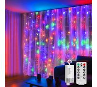 RJEDL Rideau lumineux à piles - 6 x 3 m - 600 LED - Étanche - Avec télécommande - 8 modes - Cascade - Guirlande lumineuse pour patio, gazebo, fête, Saint-Valentin