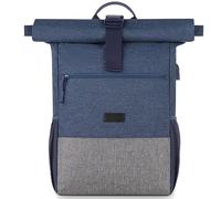 RJEU Rolltop Sac à dos pour ordinateur portable 17,3" pour homme, pour université, affaires, vélo, voyage, école, adolescent, bleu gris
