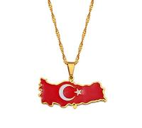 RJGYMTAZ Collier avec Pendentif Carte de Turquie - Pendentif Tendance avec Drapeau National et Cartes des Pays turcs - for Femmes et Hommes - Bijou Ethnique Hip-hop for Anniversaire