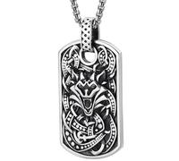 RJGYMTAZ Collier for Homme en Argent 925, Pendentif Hip-hop Punk, Pendentif Totem Loup, Pendentif Plaque d'identité for Hommes et Femmes(Silver_70cm)
