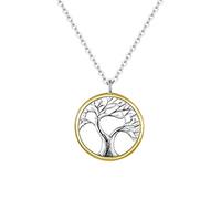RJGYMTAZ Collier Pendentif Arbre de Vie en Argent 925 for Femme et Fille, médaille Ronde ajourée, Argent Or Bicolore, Argent 925/1000