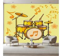 RJHDJSA Batterie Papier Peint Notes de Musique Géométrique Papier Peint Panoramique Décoration Murale Pour Salon, Chambre, Tapisserie Murales Intissé, Jaune Wallpaper Mural 400x280cm(L x H)