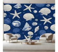 RJHDJSA Étoile de mer Coquillage Papier Peint Intissé effet 3D Peinture Artistique Papier Peint Panoramique Bleu - RevêTement Mural DéCoration Salon Chambre Fond de TV 250x175cm(L x H)