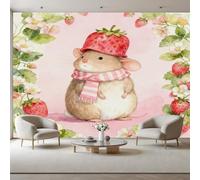 RJHDJSA Fruit Fraise Papier Peint Intissé effet 3D Hamster Animal Papier Peint Panoramique Aquarelle - RevêTement Mural DéCoration Salon Chambre Fond de TV 350x256cm(L x H)