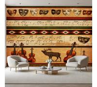 RJHDJSA Guitare Papier Peint Panoramique Enfant 3D Notes de Musique Géométrique Photo Mural Moderne Poster Mural xxl Salon Chambre Décoration - Brun Vintage Papier Peint Intissé 300x210cm(L x H)