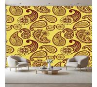 RJHDJSA Paisley Papier Peint Intissé effet 3D Fleurs Abstrait Papier Peint Panoramique Jaune Moutarde - RevêTement Mural DéCoration Salon Chambre Fond de TV 150x105cm(L x H)