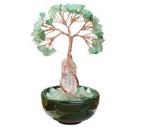 RJINGSHI Arbre de vie en cristal d'aventurine verte naturelle - Fond en quartz transparent - Base de tasse à thé - Ornements de guérison pour une nouvelle maison, une pendaison de crémaillère - Cadeau