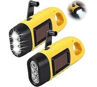 RJLLKD Lot de 2 lampes de Poche LED Solaires et Manivelle, Équipement D’urgence Portable avec Mousqueton, Lampe Dynamo Manivelle Portable pour le Camping, Randonnée et Pannes de Courant en Extérieur