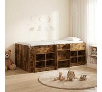 RJPLMFV Cadre de lit loft avec Cabinet intégré, 3 pièces, Chêne fumé | Bois d'ingénierie robuste, échelle fonctionnelle, gain de place pour petit espace, design moderne minimaliste