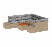 RJPLMFV Canapé Jardin 9 Pcs Beige Polyrotin avec Coussin | Modulaire, Table Incluse, Bois Acacia, Acier Enduit, Sièges Angle Et Latéraux