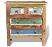 RJPLMFV Commode à 4 Tiroirs en Bois Recyclé Massif | Bois récupération, robuste, artisanal, finition vintage, plateau supérieur, rangement spacieux