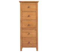 RJPLMFV Commode Haute 5 Tiroirs en Bois de Chêne Massif 45x32x110 cm | Meuble colonne étroit, rangement polyvalent, style naturel, finition robuste, adapté salon et chambre