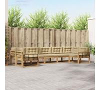 RJPLMFV Ensemble Canape Exterieur 7 Pieces Blanc Beige | Bois Acacia Massif, Dossier Lamelle, Cadre Lattes Robuste, Assemblage Facile, Entretien Minimal