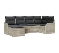 RJPLMFV Ensemble Canape Jardin 6 Pcs Gris Clair Poly Rotin | Cadre acier traite, coussins polyester, compartiments rangement integres, modulable pour patio