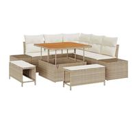 RJPLMFV Ensemble Canape Jardin 8 Pieces Beige Polyrotin | Modulaire, Coussin Amovible, Table Bois Acacia, Acier Traite, Pour Terrasse