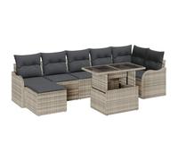 RJPLMFV Ensemble Canapé Jardin 8 Pièces Gris Clair Poly Rotin | Table Verre Trempé Inclus, Coussins Polyester Amovibles, Cadre Acier Traité, Design Modulaire