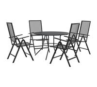 RJPLMFV Ensemble Chaises Jardin Inclinables 5 Pcs Anthracite | Acier enduit de poudre, dossier 6 positions, pliable, dessus de table en maille, max 110 kg par siège